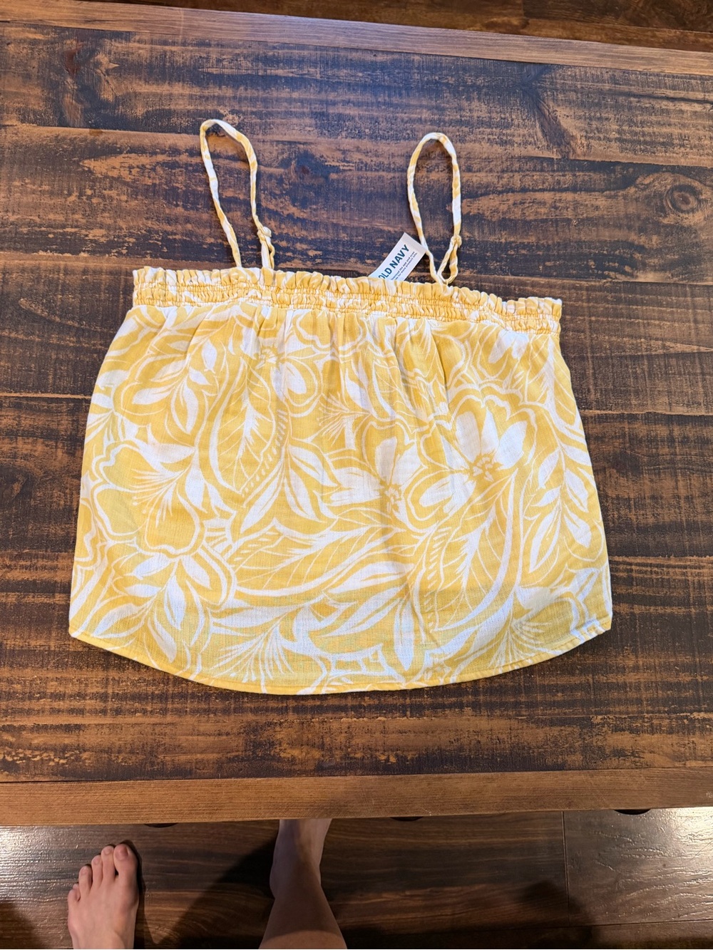 Old Navy Yellow and White Floral Smocked Strap Cami